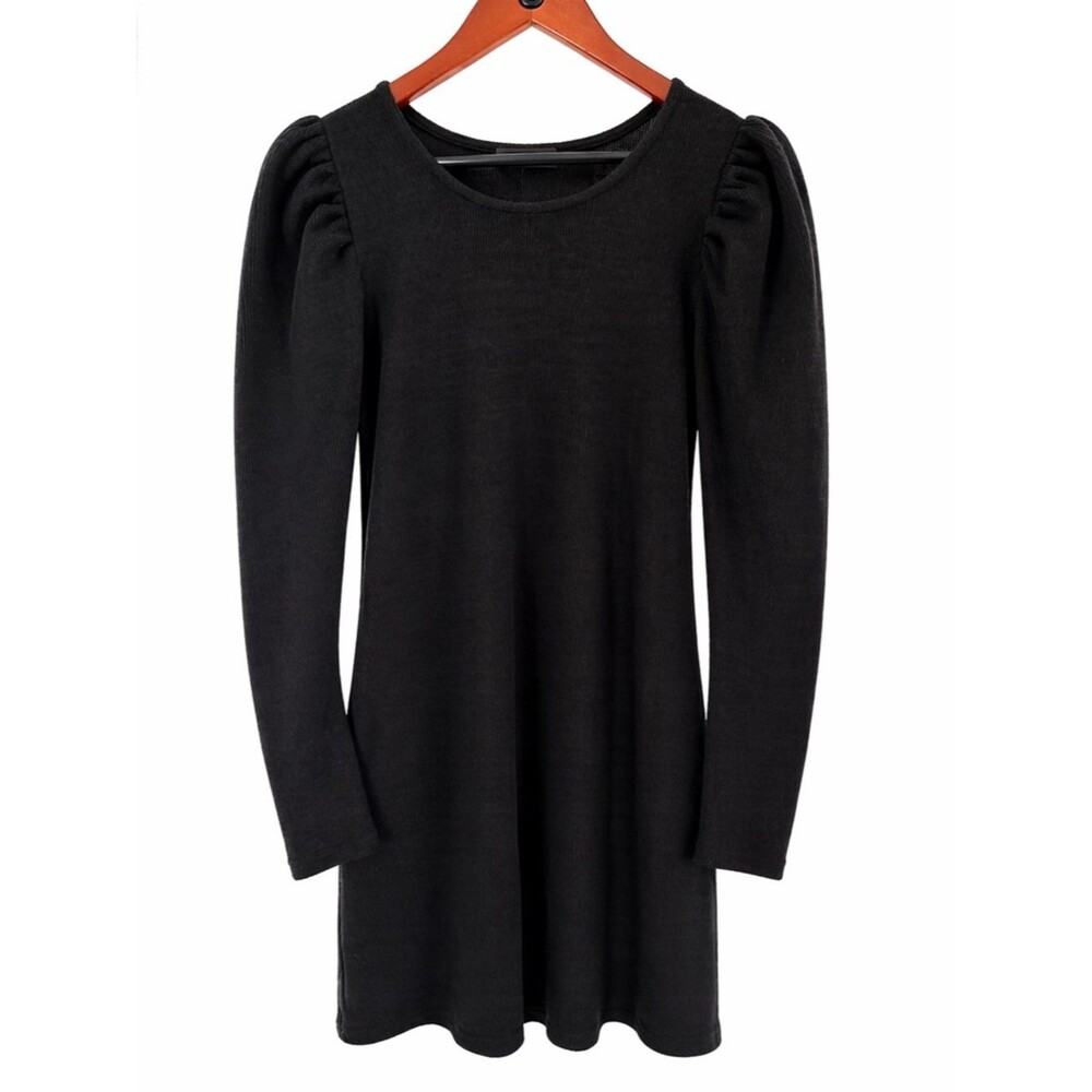 KLD Puff Sleeve Mini Dress Black Ribbed Made USA M